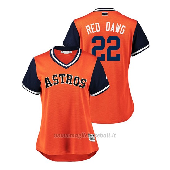 Maglia Baseball Donna Houston Astros Josh Rossodick 2018 Llws Players Weekend Rosso Dawg Orange